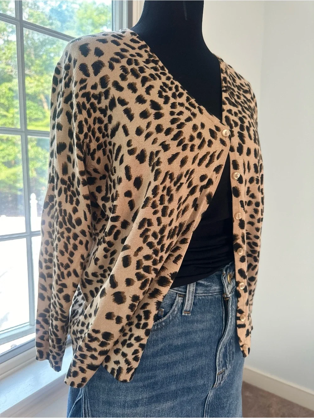 Vintage Oliver Perry Y2K Mob Wife Leopard Print Cardigan Sweater Size M